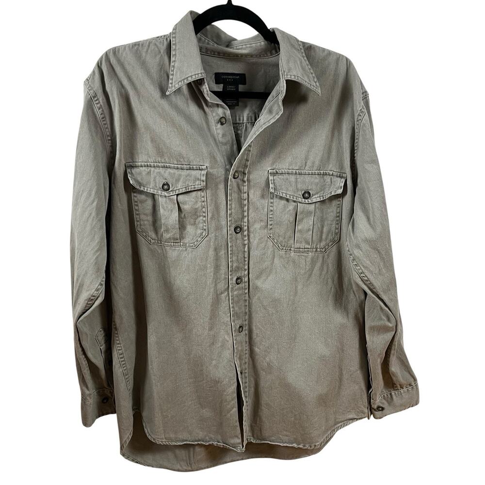 Utility Field Shirt Cotton Twill Workwear Button Up Olive Sage Mens L Covington